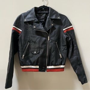 Zara Faux Leather Moto Bomber Jacket with Back Detail